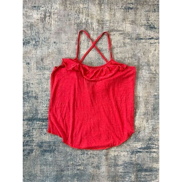 NWT! Chaser Pinkish Red Strappy Cross Back Linen Blend Tank Medium - Picture 3 of 7